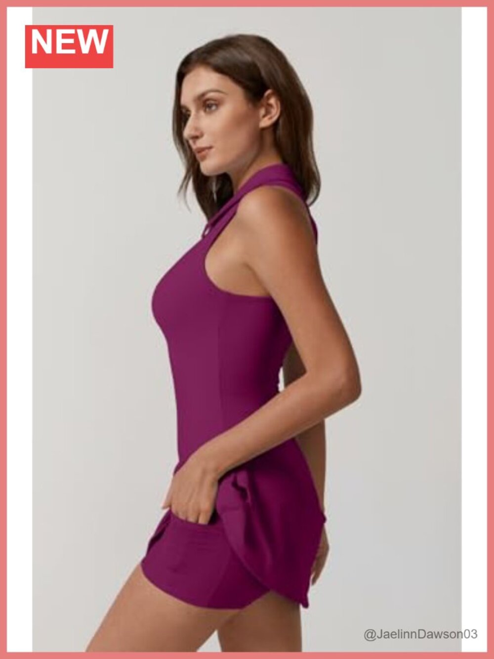 Zip Front Tennis Dress with Built-in Shorts and Pockets - Picture 3 of 6